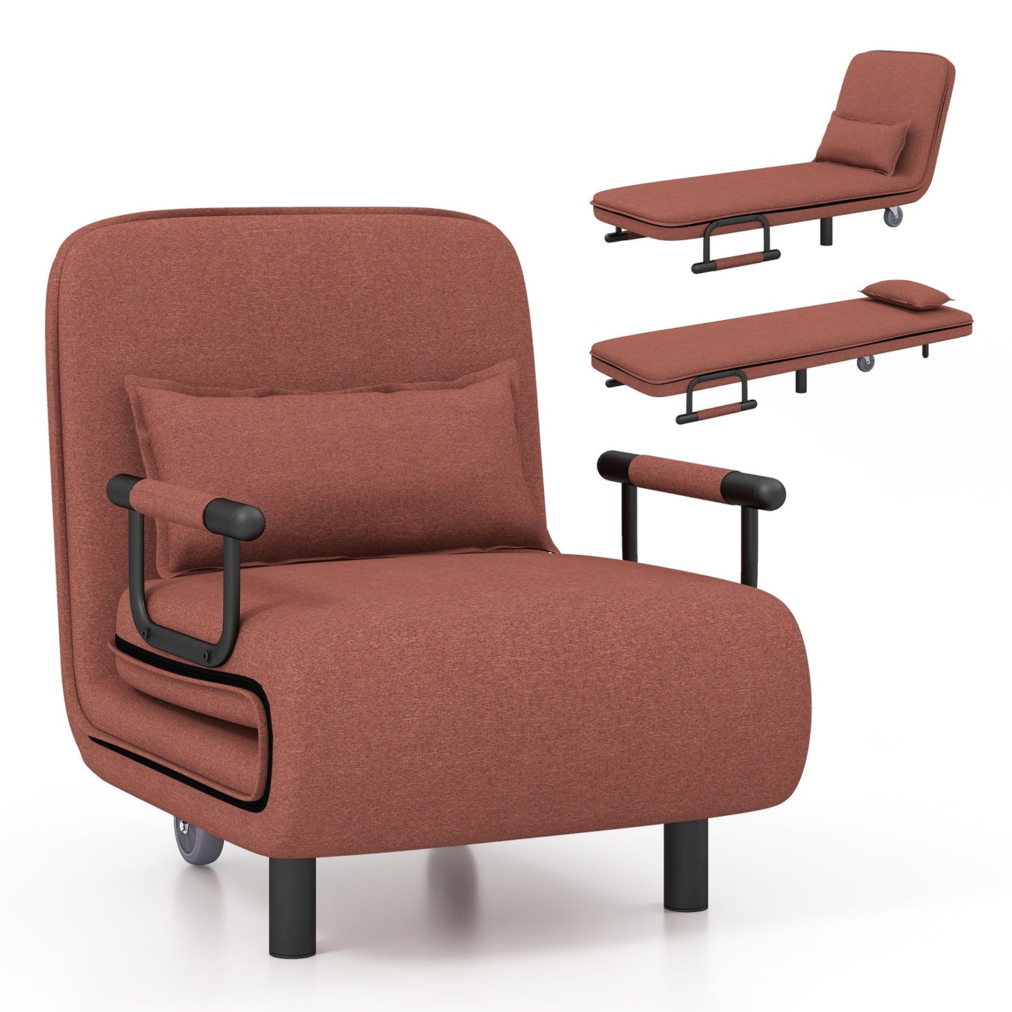 3-in-1 Convertible Sofa Bed with 5-Position Adjustable Backrest and Lumbar Pillow