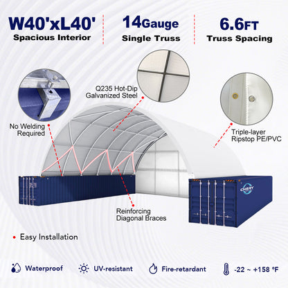 40x40x13 ft Container Shelter with Closed Back Panel