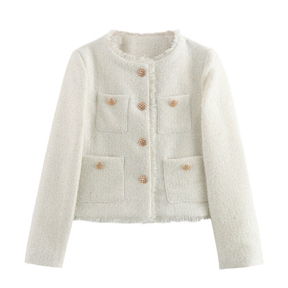 Women's Fashion Woolen Solid Color Casual Top Short Coat