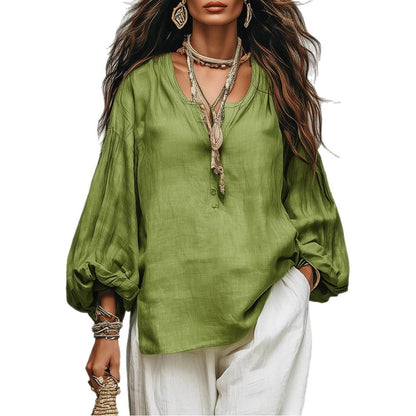 Retro Solid-color Loose-fit Casual Half-collar Long-sleeve