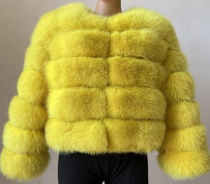 Faux Fox-fur Patchwork Thickened Warm Fur Coat