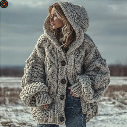Women's Skin-friendly, Anti-pilling Knitted Cardigan With A Round Neckline, Loose Fit, And Long Length
