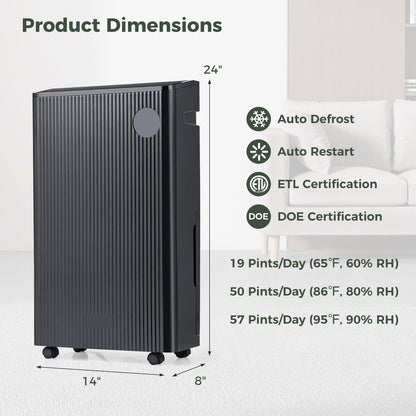 4500 Sq. Ft 57 Pint Quiet Dehumidifier for Basement with 4 Modes-Black