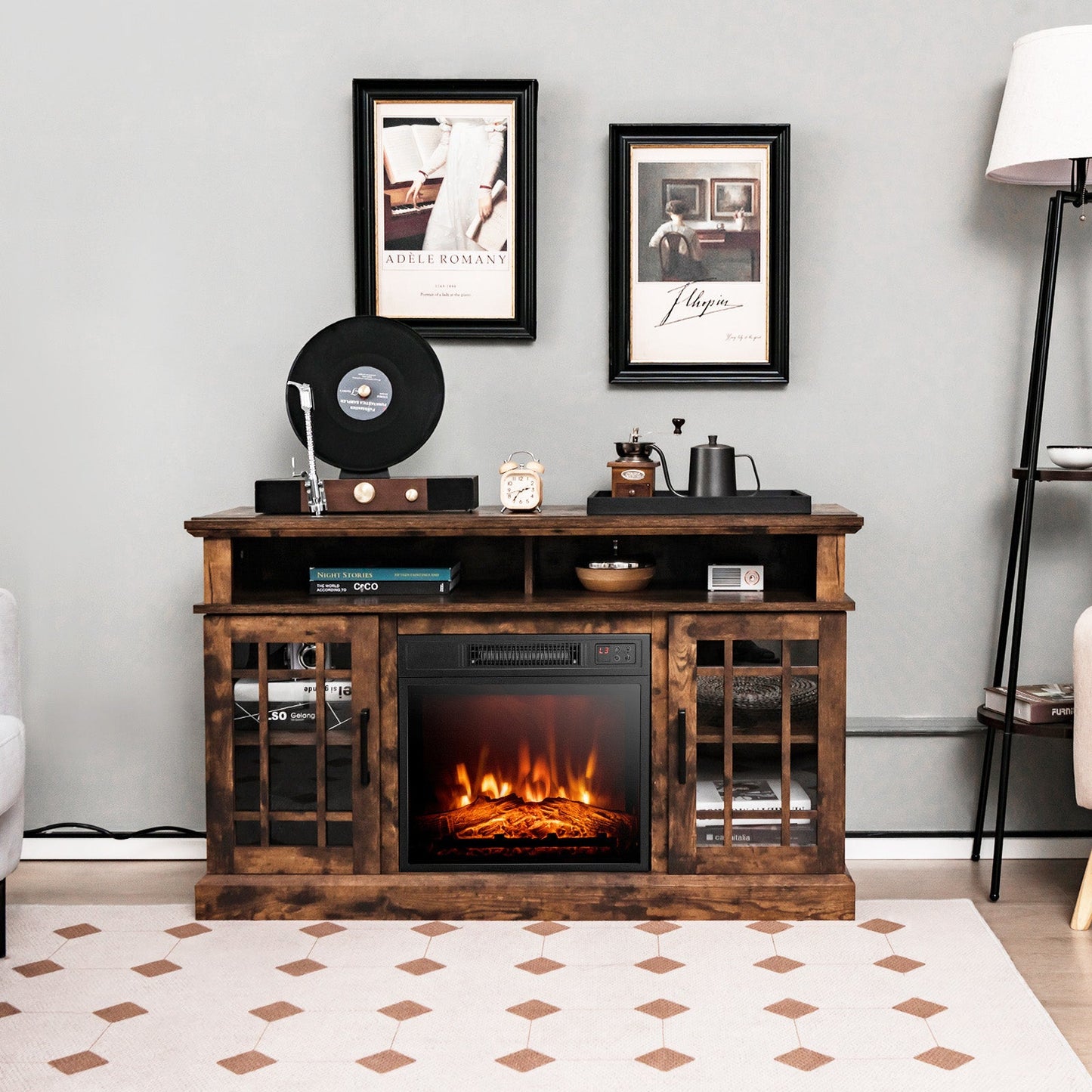 48 Inch Electric Fireplace TV Stand with Cabinets for TVs Up to 5