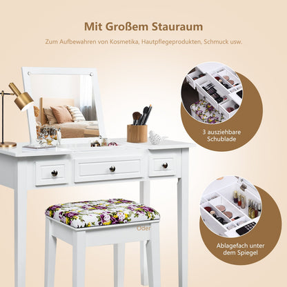 Vanity Dressing Table Set with Flip Top Mirror and 3 Drawers