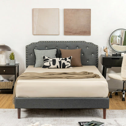 Upholstered Bed Frame with Adjustable Diamond Button Headboard