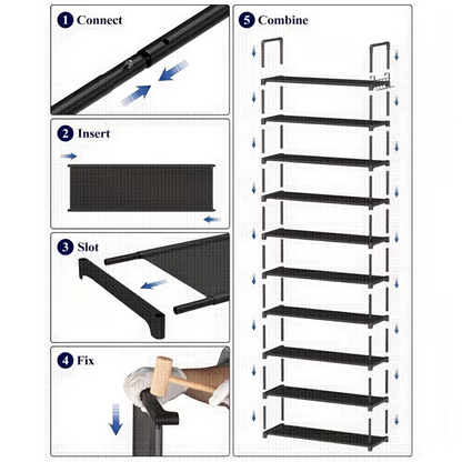 Multi Layers - Shoe Rack Organizer Column Storage Shelf Entryway w/ Hooks