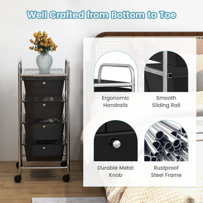 4-Drawer Cart Storage Bin Organizer Rolling with Plastic Drawers