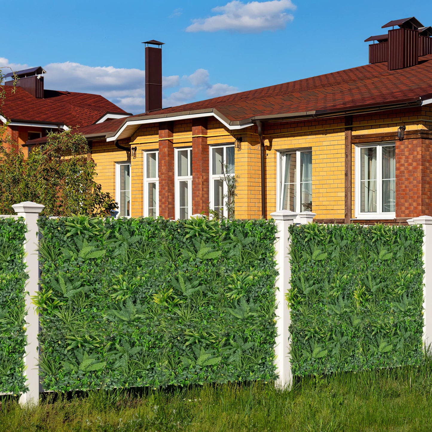 4 Pieces 20 x 20 Inch Artificial Hedge Boxwood Panels with Diverse Leaves