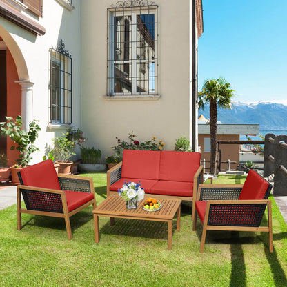 4 Pieces Patio Rattan Furniture Set with Removable Cushions