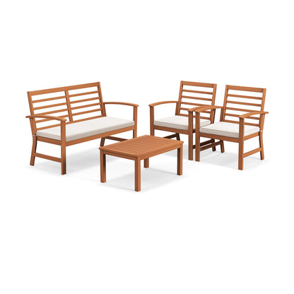 4 Pieces Outdoor Furniture Set with Stable Acacia Wood Frame