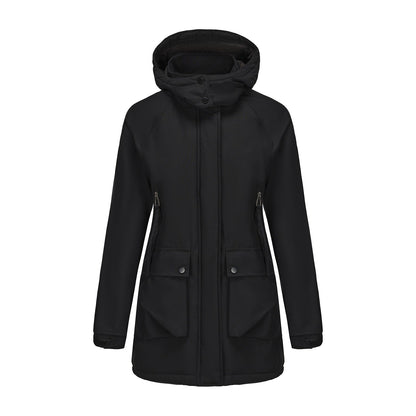 Parka Fleece Padded Coat Shell Jacket Waterproof Lady Fall Winter Coat