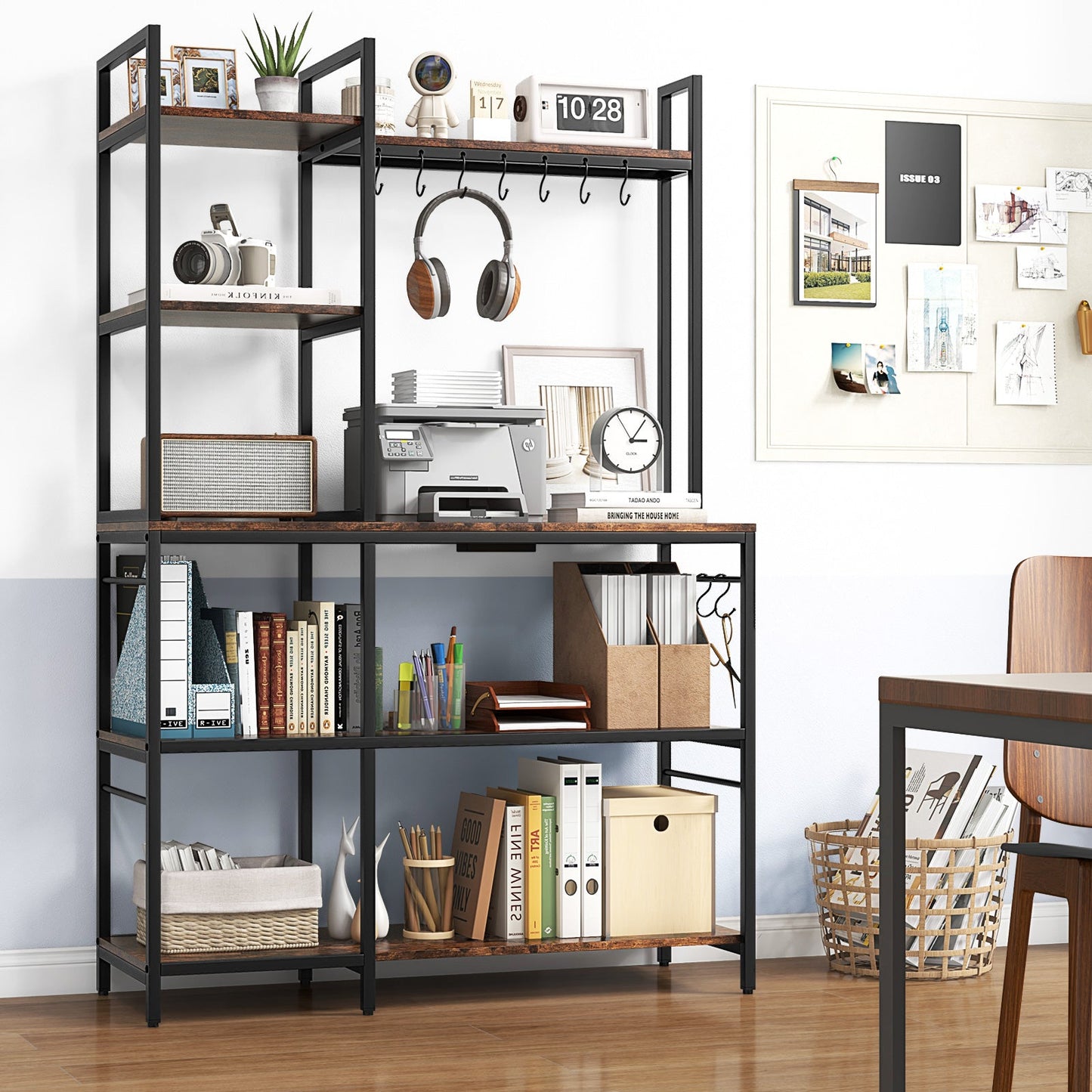 5-Tier Bakers Rack with Power Outlets and 10 S-Shaped Hooks