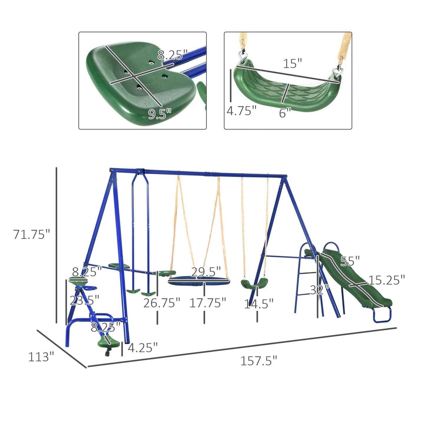 5-In-1 Heavy-Duty Outdoor A-Frame Swing Set With Saucer, Swing, Slide, Seesaw, Glider, And Swing Seat (SAK61472)