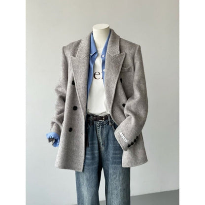 Womens Solid-Color Short Loose-Fit Double-Faced Cashmere Coat