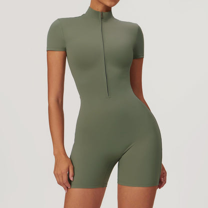 Zipper Short Sleeve Yoga Jumpsuit Women