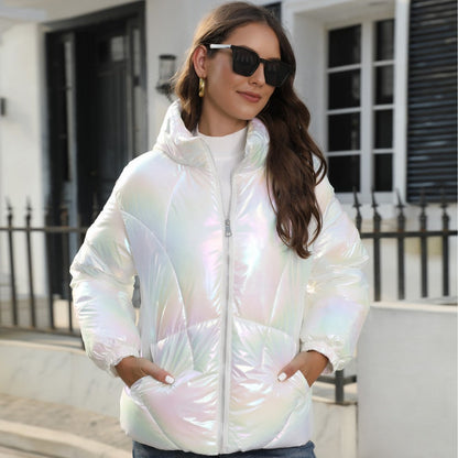 New Fashion Shiny Surface Cotton Cloth Hooded Puffer Jacket Coat