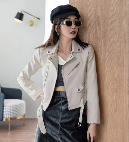 Women's Fashionable Leather Jacket Slim-Fit Coat