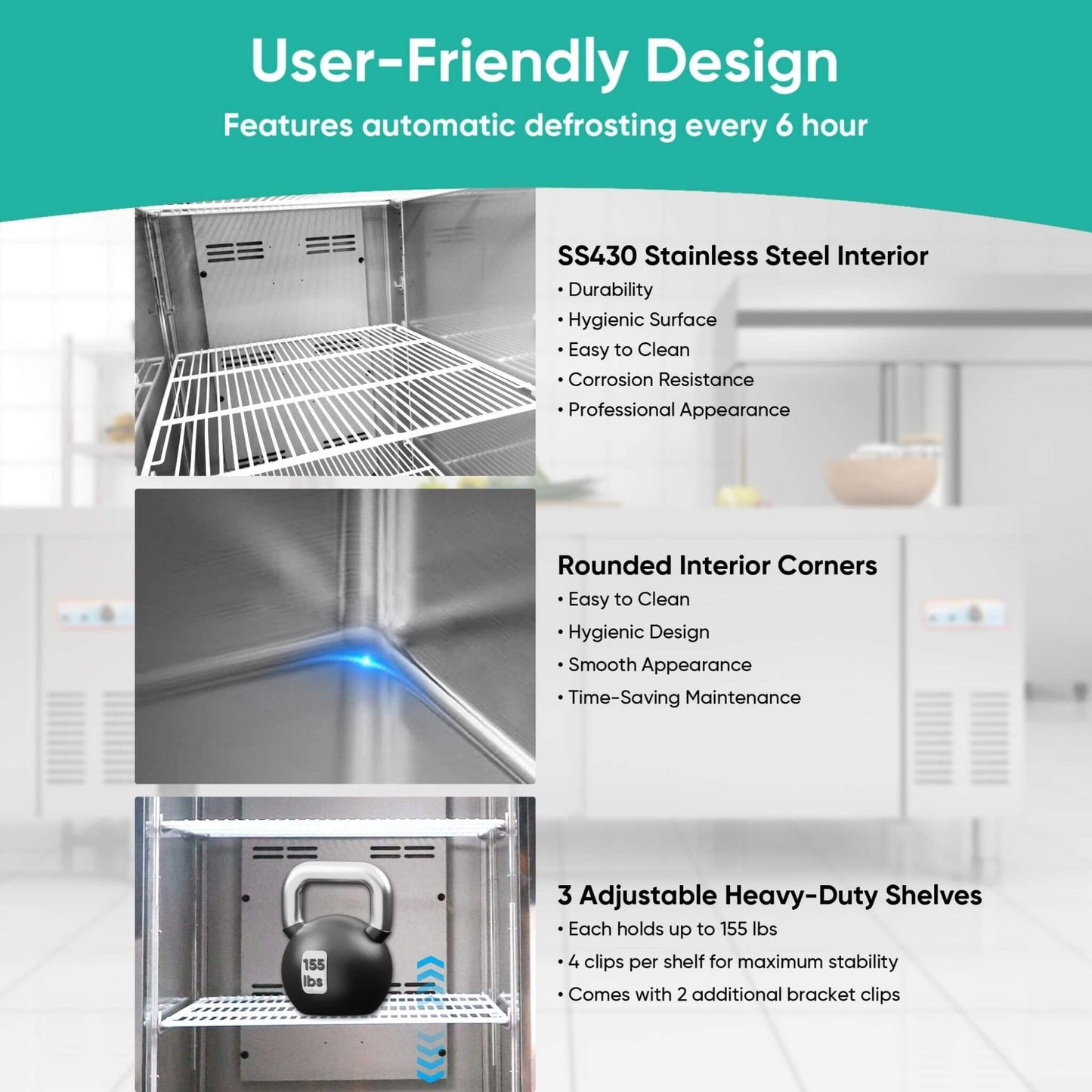 54-Inch 49 Cu.Ft Commercial 6-Shelves Stainless Steel Reach-In Freezer (SAK10247)
