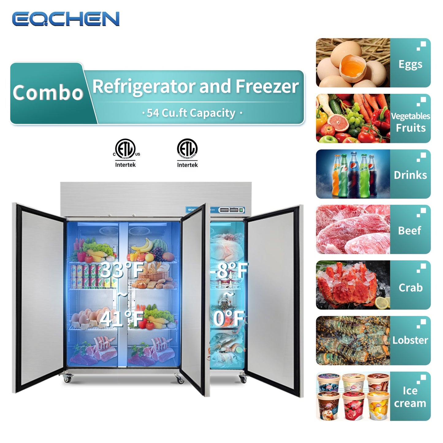 EQCHEN 3 Door 72 Inch Wide Refrigerator Freezer Combo