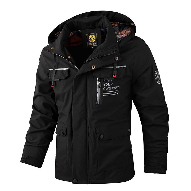 Fashion Men's Casual Windbreaker Jackets Hooded Jacket Man Waterproof Outdoor Soft Shell Winter Coat Clothing Warm Thick Tops