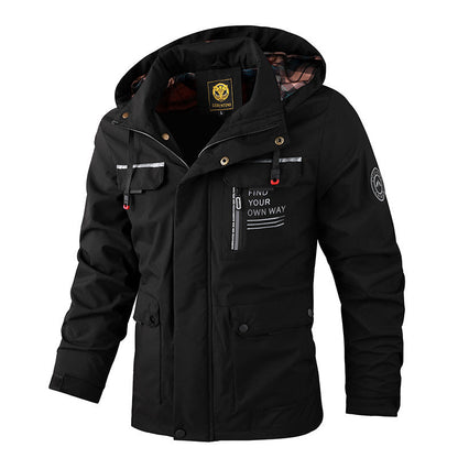 Fashion Men's Casual Windbreaker Jackets Hooded Jacket Man Waterproof Outdoor Soft Shell Winter Coat Clothing Warm Thick Tops