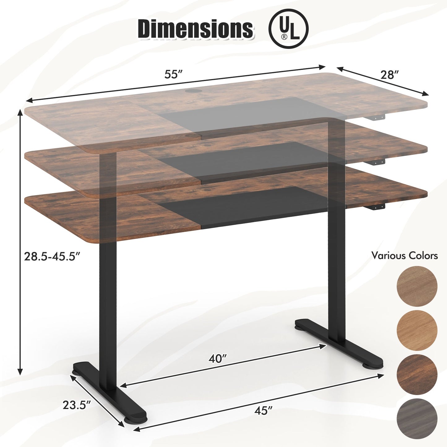 55 Inch Electric Standing Desk Adjustable with Cable Management Hole-Brown