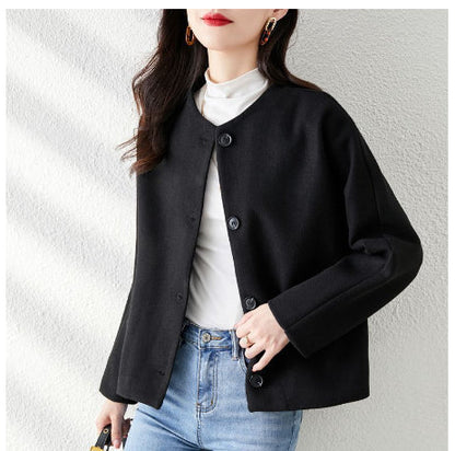 Solid-color Wool Coat For Women