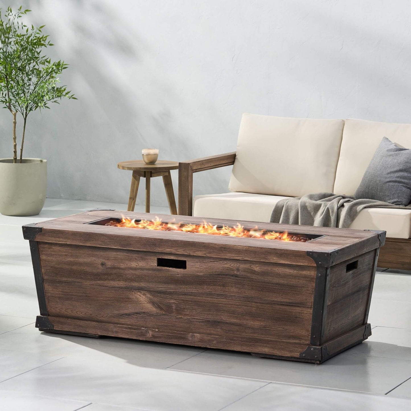 Alora 56-Inch Outdoor 50K BTU Wood Pattern Rectangle Gas Burning Fire Pit (SAK43681)