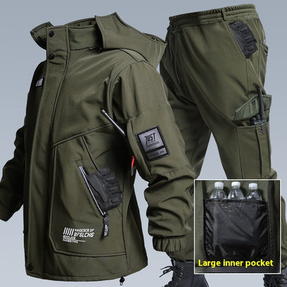 Autumn And Winter Fleece-lined Waterproof Jacket Suit