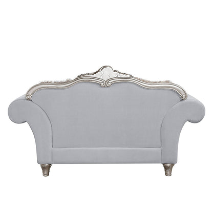 Pelumi - Loveseat With 5 Pillows - Light Gray Linen & Platinum