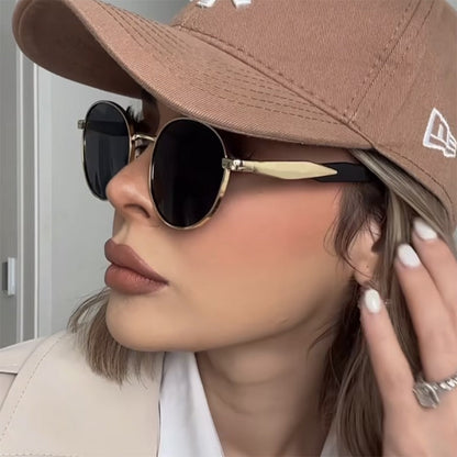Metal Round Frame Sun Glasses UV Protection For Women