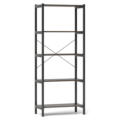 5-Tier Industrial Bookshelf Display Storage Rack with Metal Frame