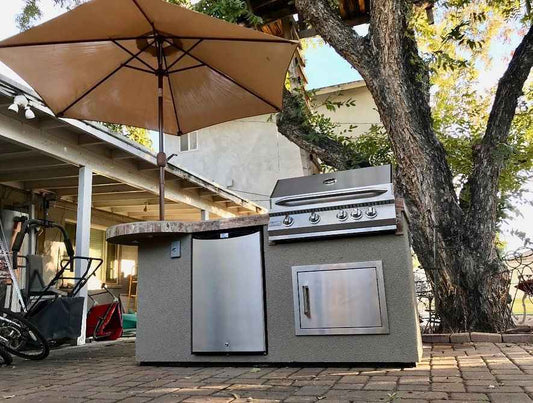 Kokomo Grill BBQ Island Maui 7'6" with 33" Round Bar, LED Lights & Built-In BBQ