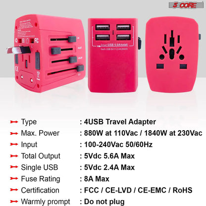 Universal Travel Adapter International Power Adapters 3 Pack Multicharger Plug w 4 USB Ports