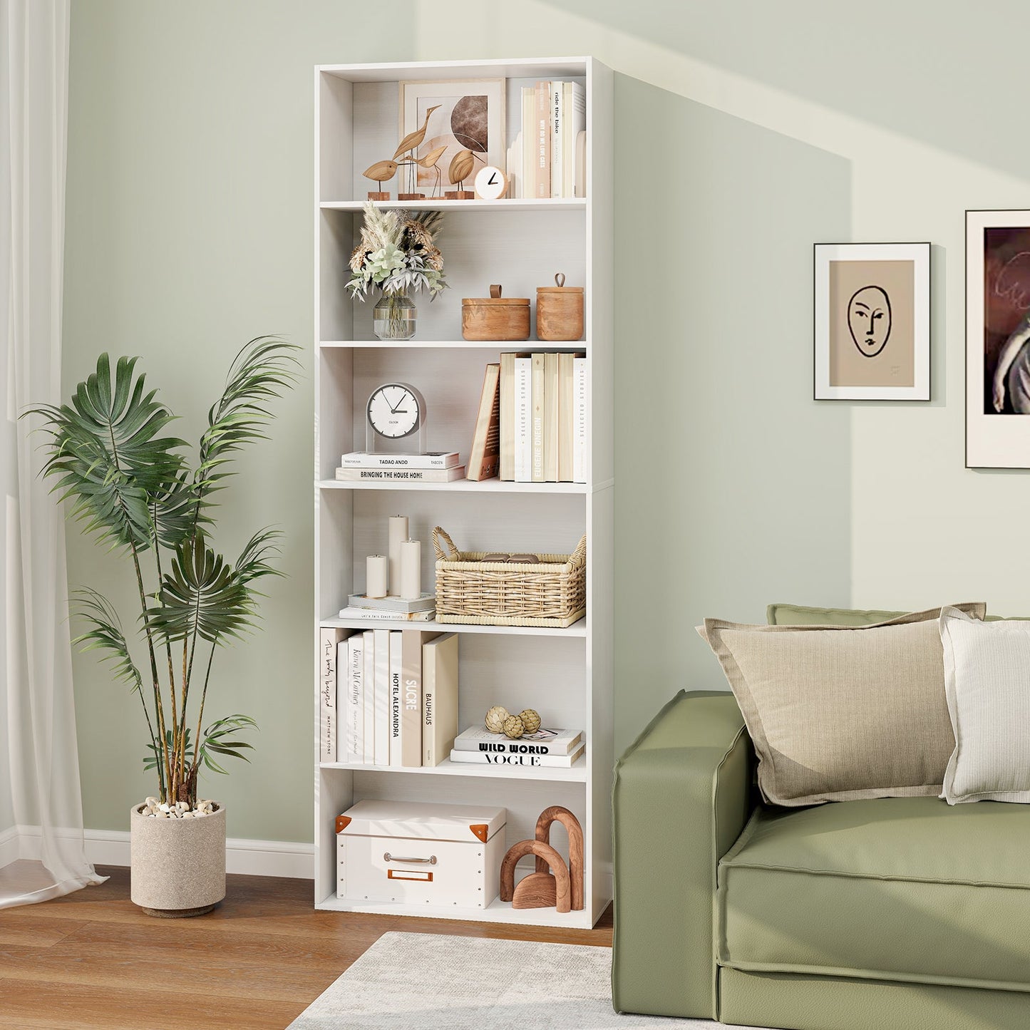 6-Tier Bookcase with 6 Open Shelves and Anti-Toppling Kits