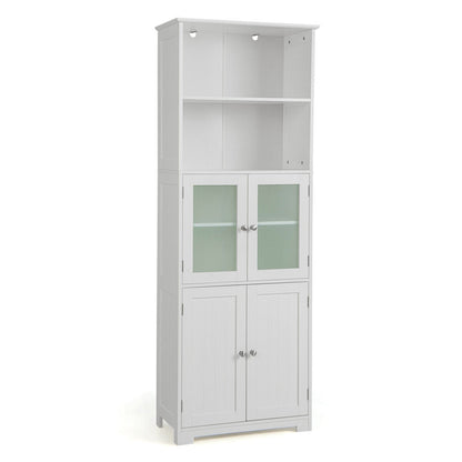 6-Tier Freestanding Bathroom Cabinet with 2 Open Compartments and Adjustable Shelves