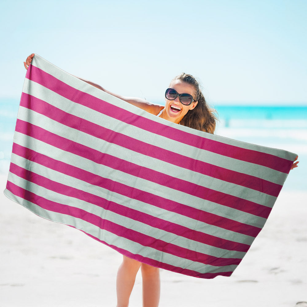 Striped Quick-drying Bath Towel Double-sided Velvet Beach Sports Hood