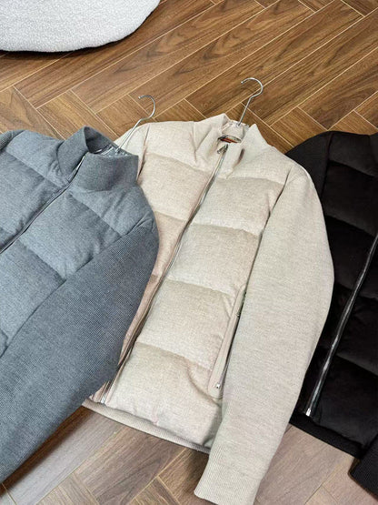 New Stylish Wool Knit Patchwork White Duck Down Jacket