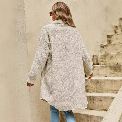Women's Teddy Bear Plush Mid-Length Hooded Faux Fur Coat