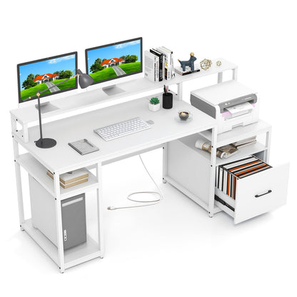 67 Inch Computer Desk with Monitor Stand & File Drawer