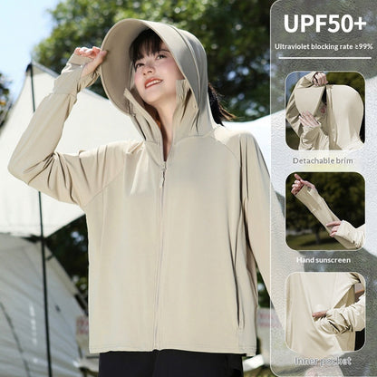 Womens Ice-Silk Wide-Brimmed Loose Sun-Protection Coat
