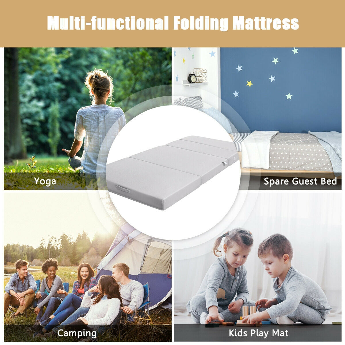 4 Inch Folding Sofa Bed Foam Mattress with Handles