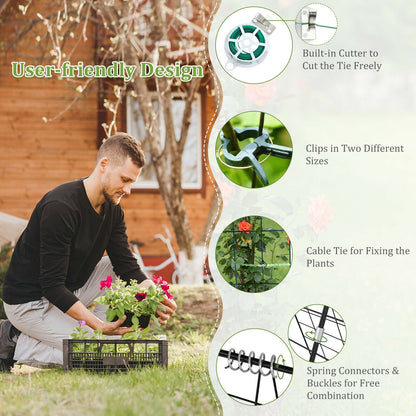 2 Pieces Foldable A-Frame Trellis Plant Supports with Twist Ties-Green