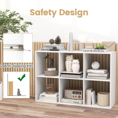 6 Cube Bookshelf with Back Guardrail for Living Room Bedroom