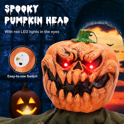 6 Feet Hanging Pumpkin Ghost with Red Glowing Eyes and Bendable Arms