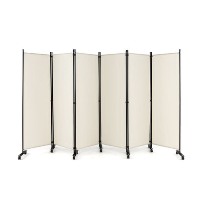 6 Panel 5.7 Feet Tall Rolling Room Divider on Wheels