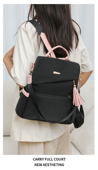 Oxford Cloth Stitching Women'S Backpack Anti-Theft Back Zipper Girls Schoolbag Casual Travel Double Shoulder Backpack