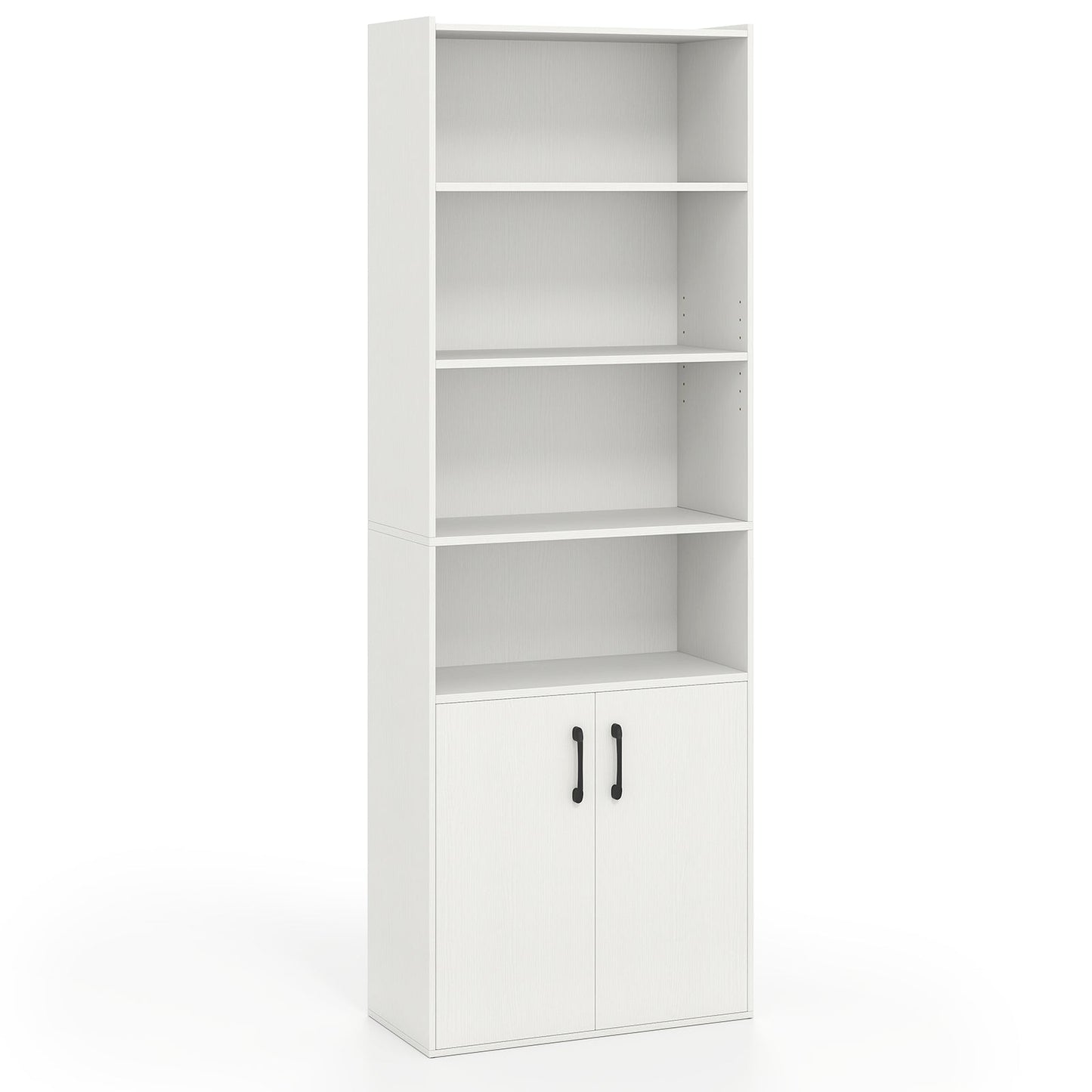 70 Inch Bookcase 6-Tier with Adjustable Shelves and 2-Door Cabinet