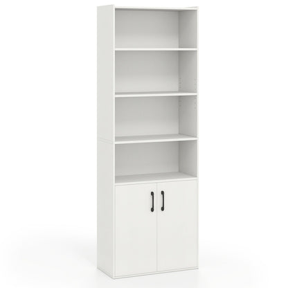 70 Inch Bookcase 6-Tier with Adjustable Shelves and 2-Door Cabinet